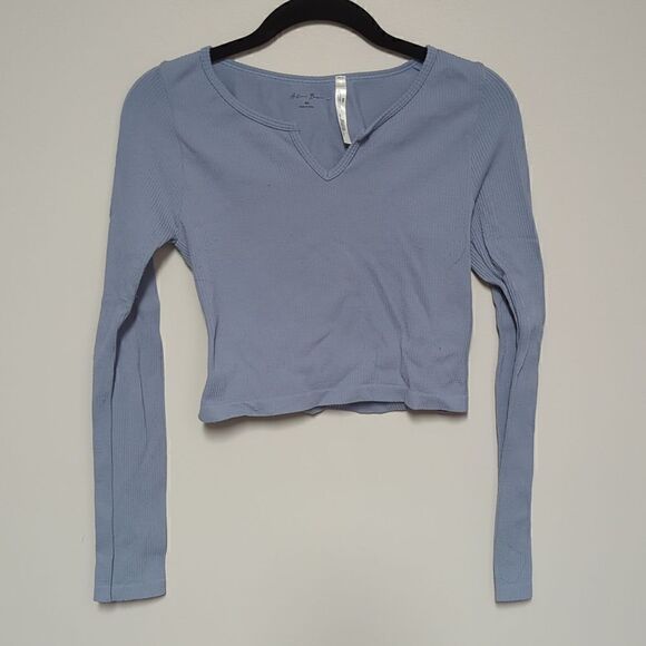 Active Basic Blue Ribbed Cropped Long Sleeve - Picture 1 of 5
